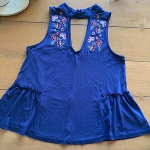 Francesca’s Alya Blue Embroidered Top